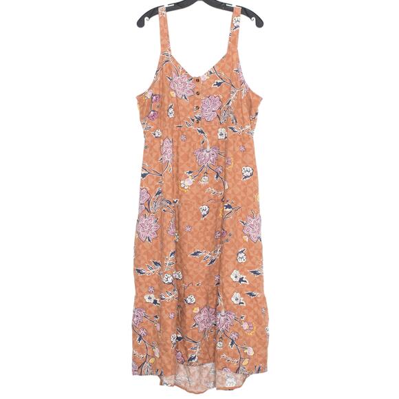 Dress Linen Maxi Babydoll Boho Cottage Romantic Feminine Retro Floral Orange XXL - Picture 1 of 5